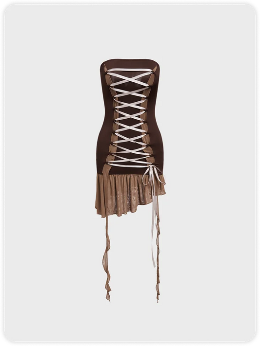 Brown Tie-up Dress Mini Dress