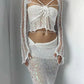 White Dazzling Crochet Short Skirt Coord Set