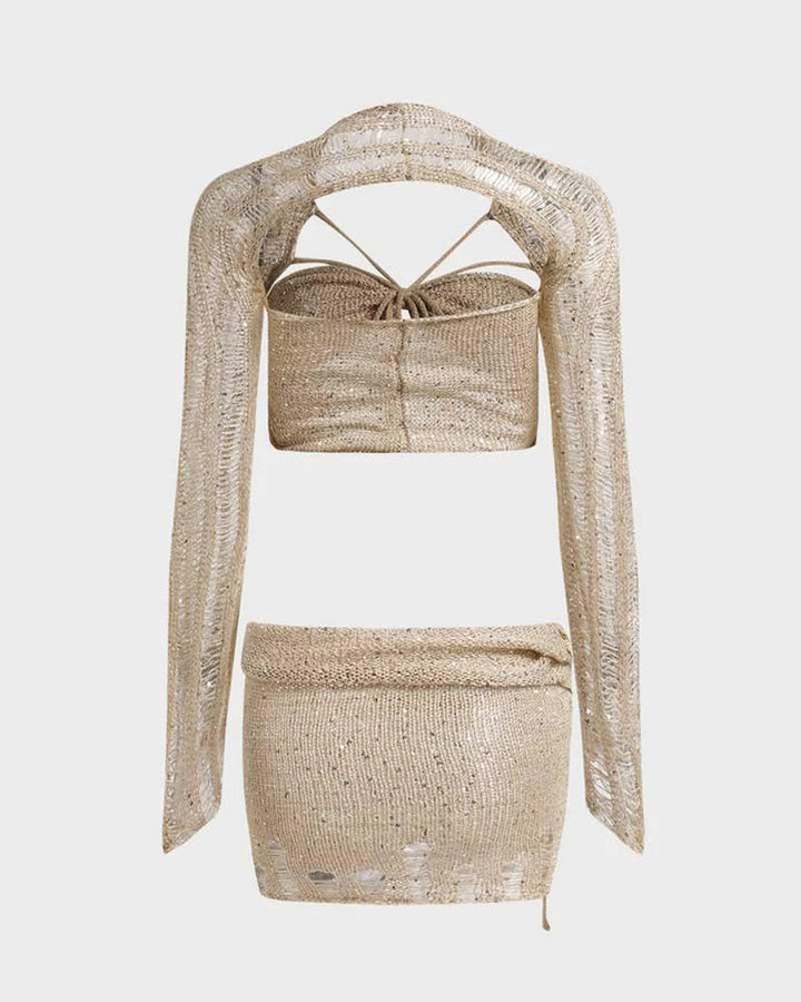 Dazzling Crochet Short Skirt Coord Set