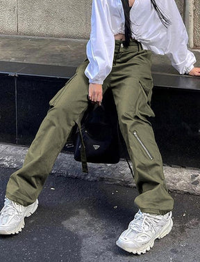 Solid Color Pocket Patched Cargo Pants