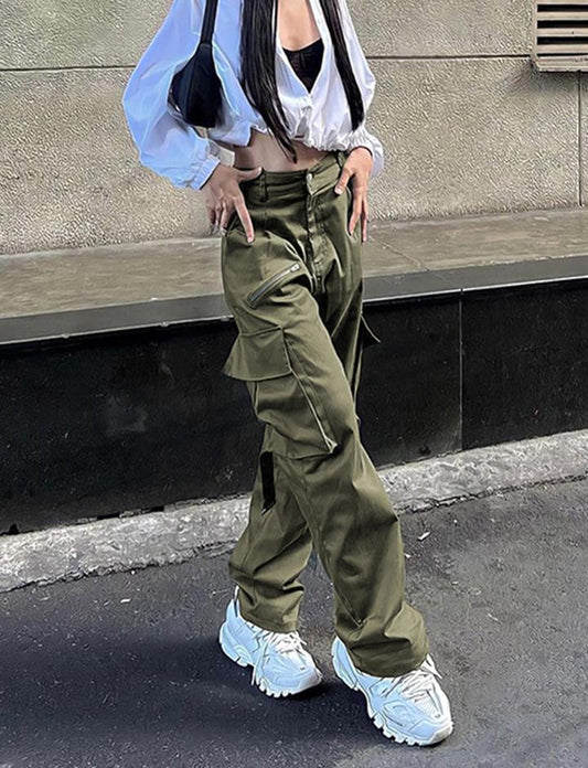 Solid Color Pocket Patched Cargo Pants
