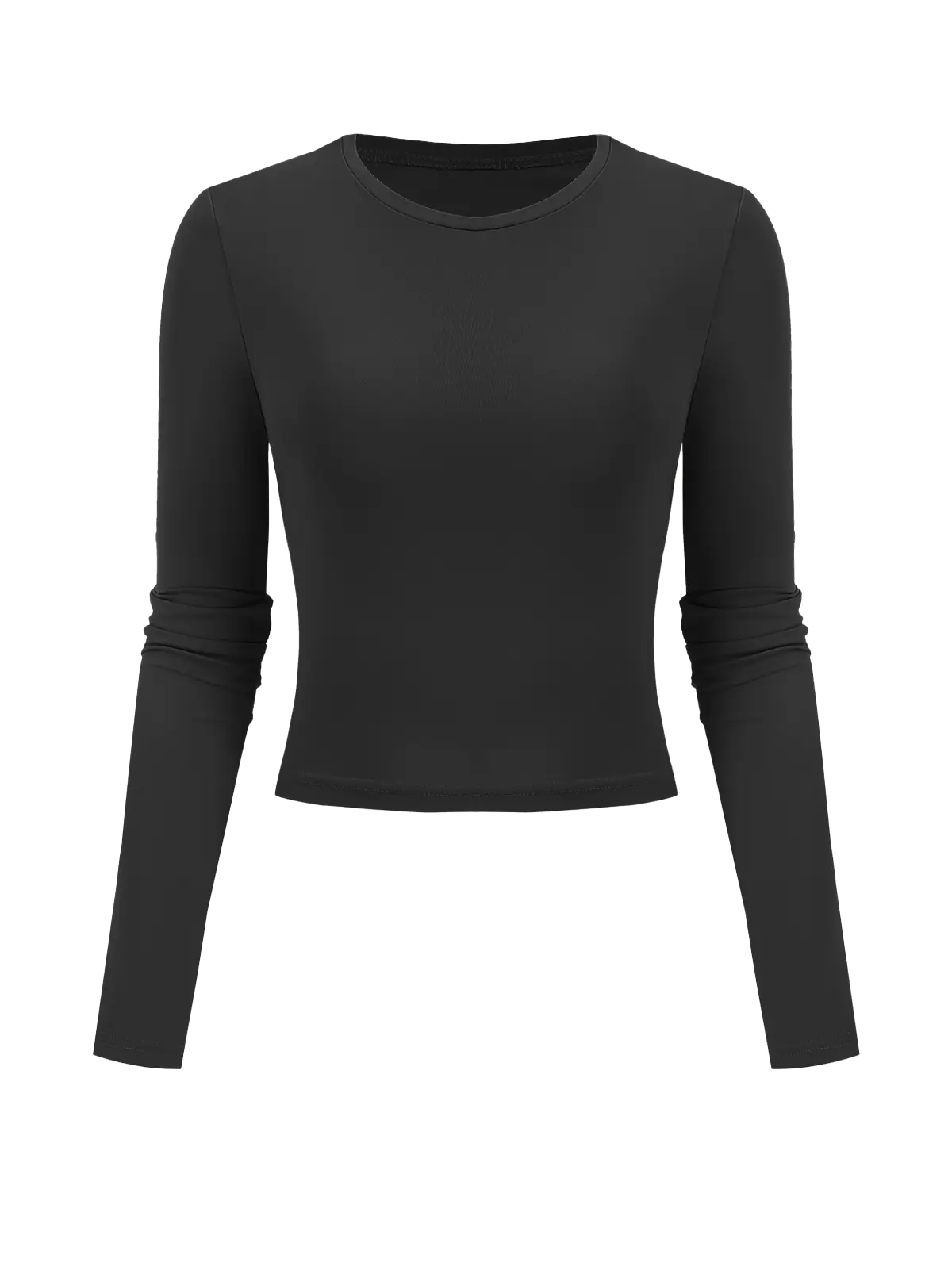 Solid Color Slim Round Collar Long Sleeves Top