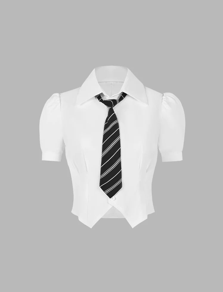 White Shirt Tops with Tie