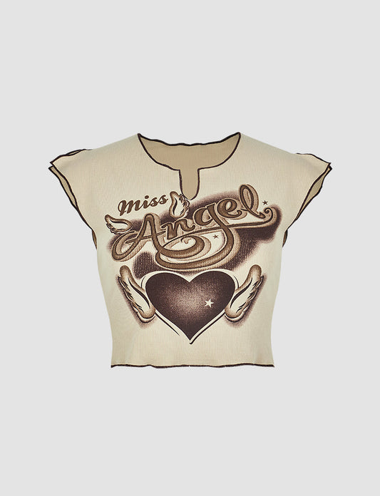 Vintage Slit Angel Print Top