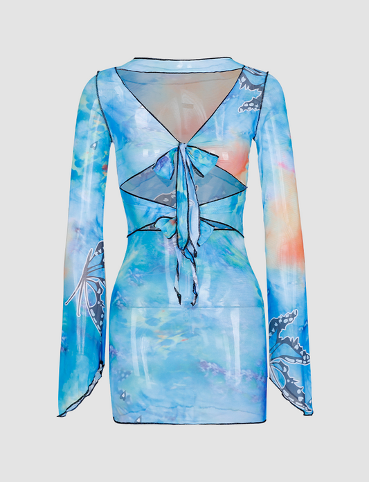 Colorful Butterfly Ruffled Top&Skirt Set
