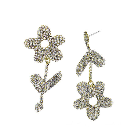 Rhinestone Flower Asymmetrical Earrings