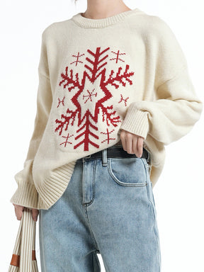 Loose Snowflake Pattern Knit Sweater