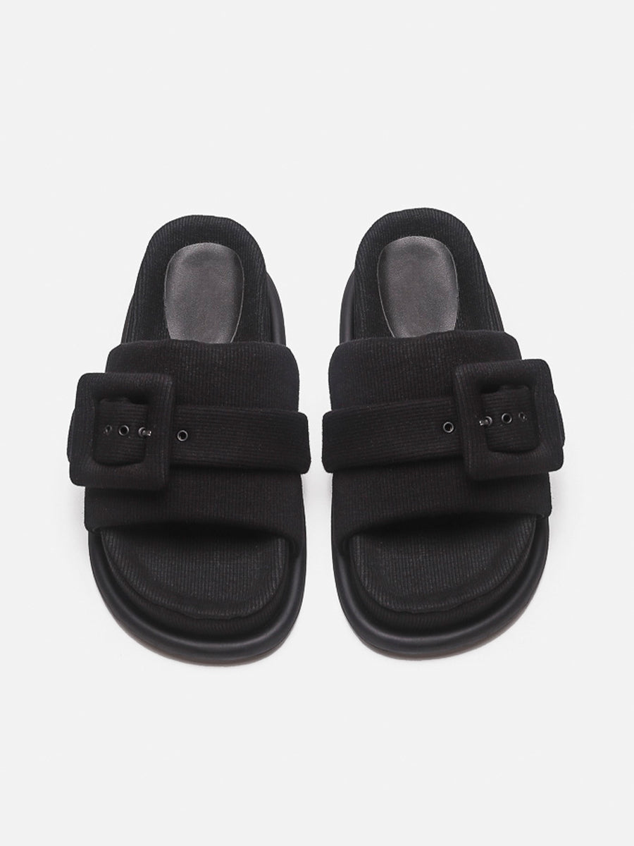 Square Buckle Open Toe Thick Bottom Slippers