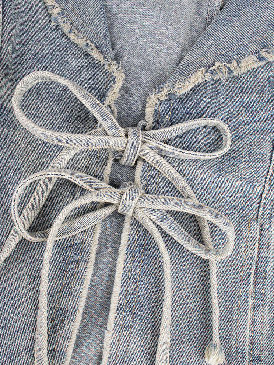 Raw Edge Denim Jacket & Skirt Set
