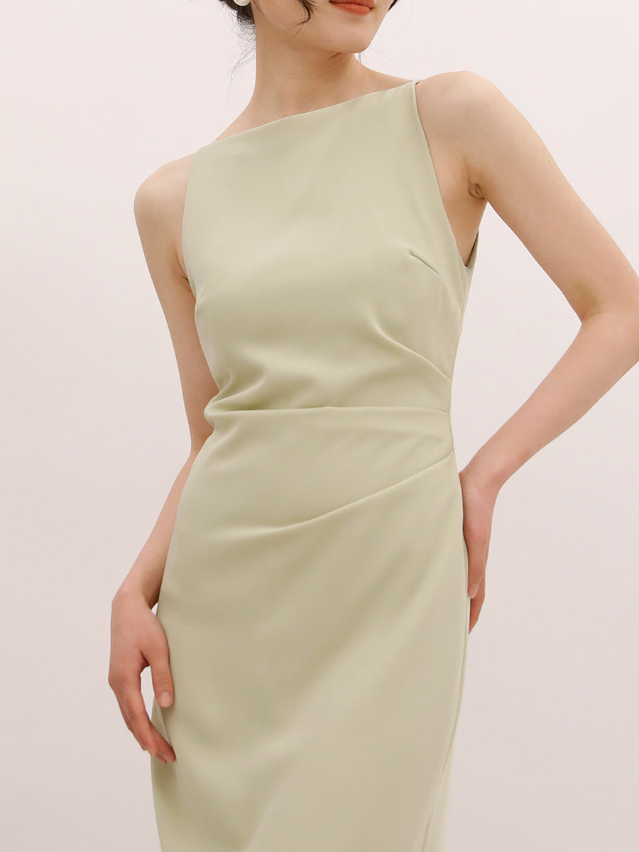 Pleated Solid Color Sleeveless Dress
