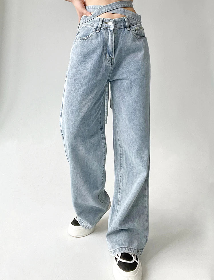 Blue Loose Jeans with Belt
