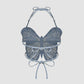 Blue Butterfly Three-dimensional Hollow Halter Top