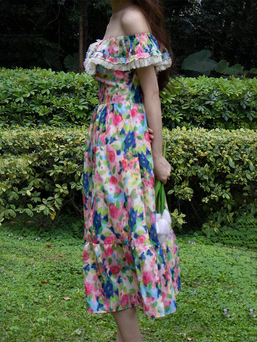 Floral Print Tassel Midi Dress