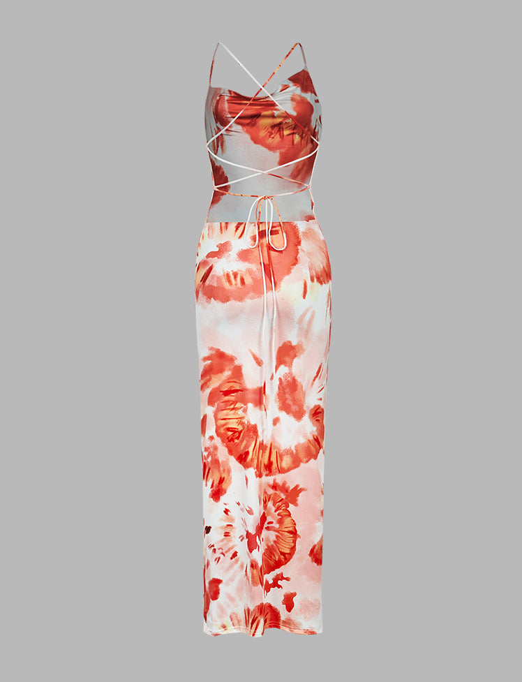 Floral Print Cross Tie Up Cami Dress