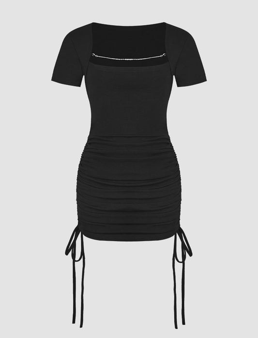 Square Neck Drawstring Dress