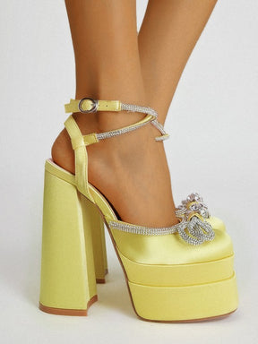 Bow Tie Rhinestone Decor Knot Detail High Heel Mule Sandals