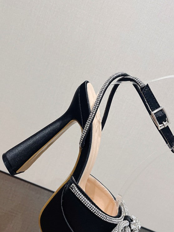 Ankle Strap Rhinestones Bow Detail Platform Heeled Sandals Pumps