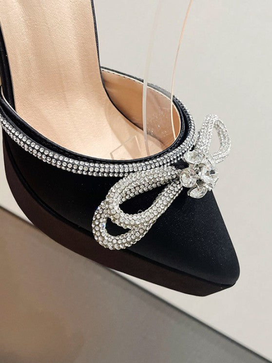 Ankle Strap Rhinestones Bow Detail Platform Heeled Sandals Pumps