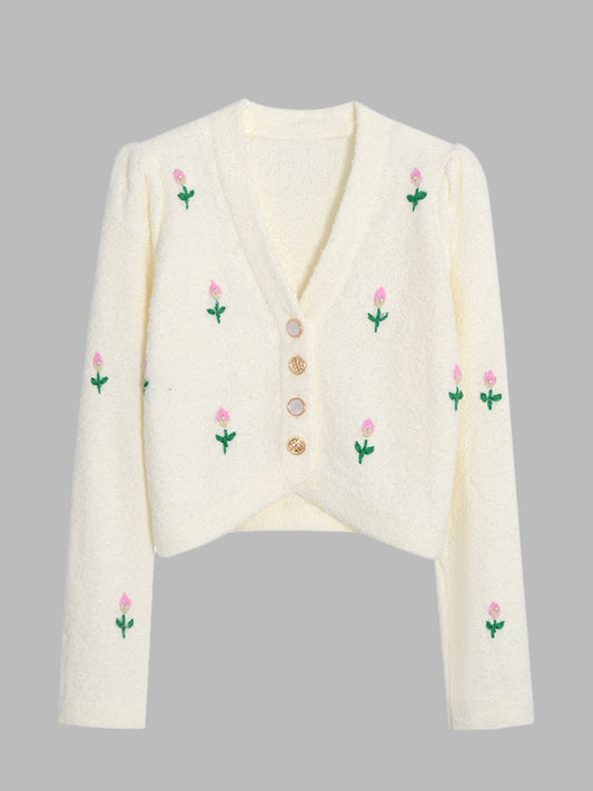 Floral Embroidery Knitted Cardigan