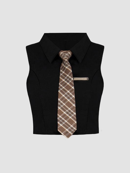Sleeveless Shirt Top with Tie