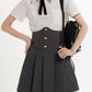 Knitted White Blouse + Corset Pleated Skirt Set