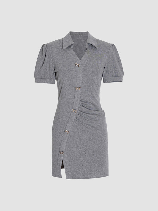 Irregular Polo Slim Wrap Grey Dress