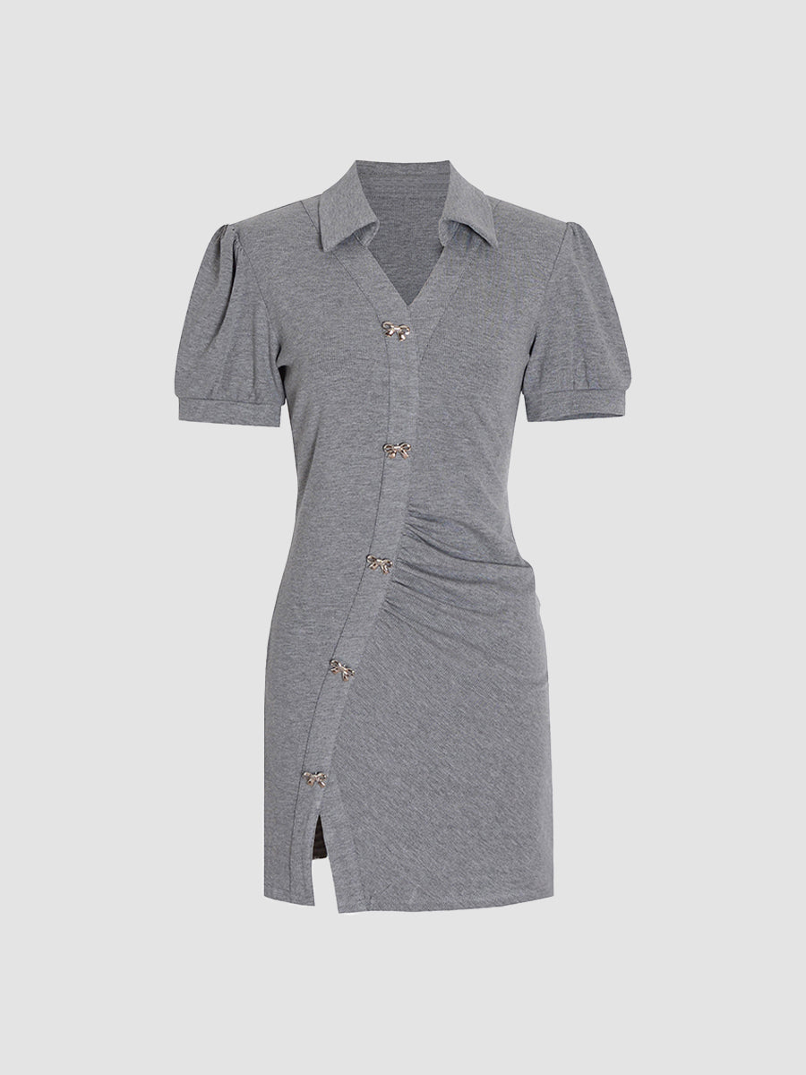 Irregular Polo Slim Wrap Grey Dress