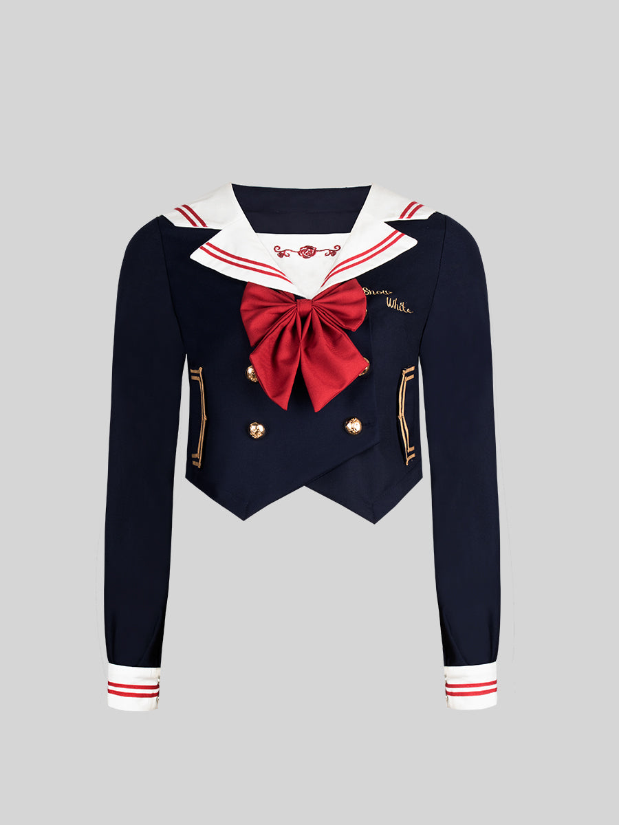 JK Uniform Badge Top + Pleated Skirt Set