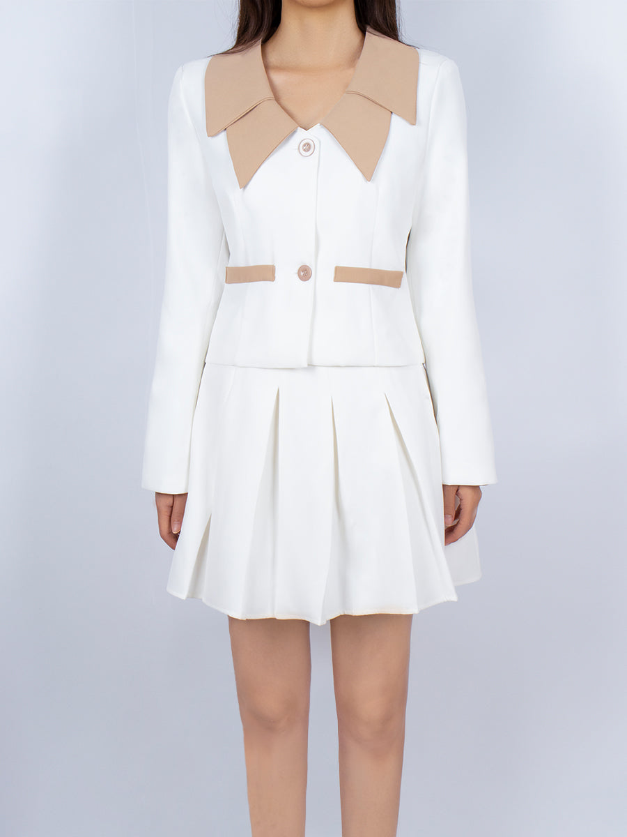 Blouse Blazer & Pleated Skirt Set