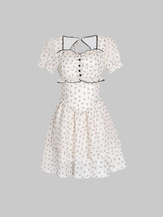 Chiffon Bow Pleated White Dress