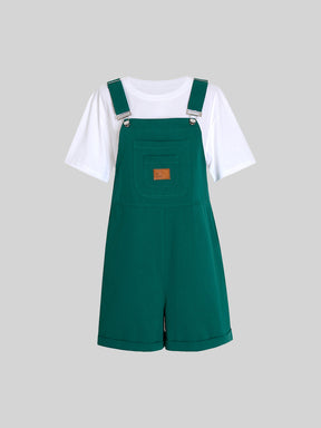 Casual Denim Green Overalls Shorts