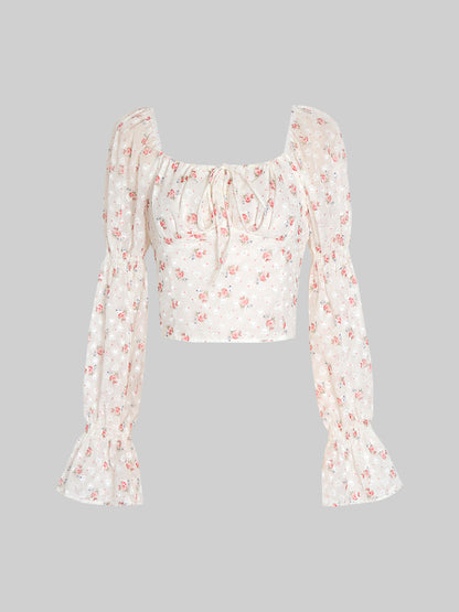 Pink Bubble Sleeve Floral Top