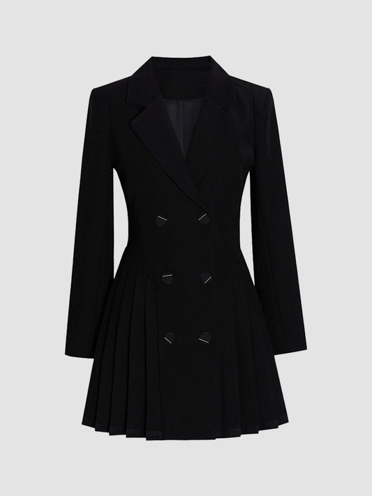Solid Color Pleated Suit Dress