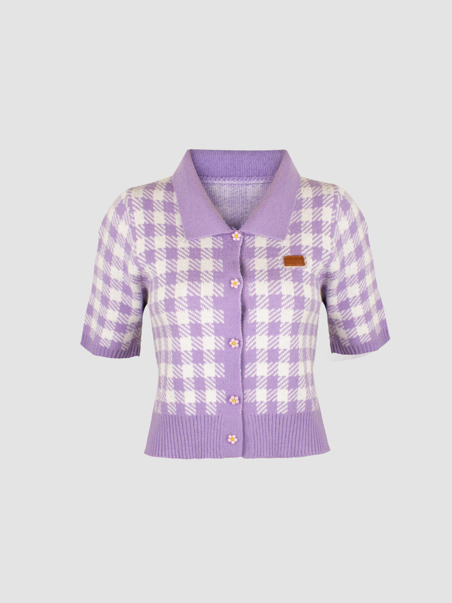 Plaid Floral Button Top