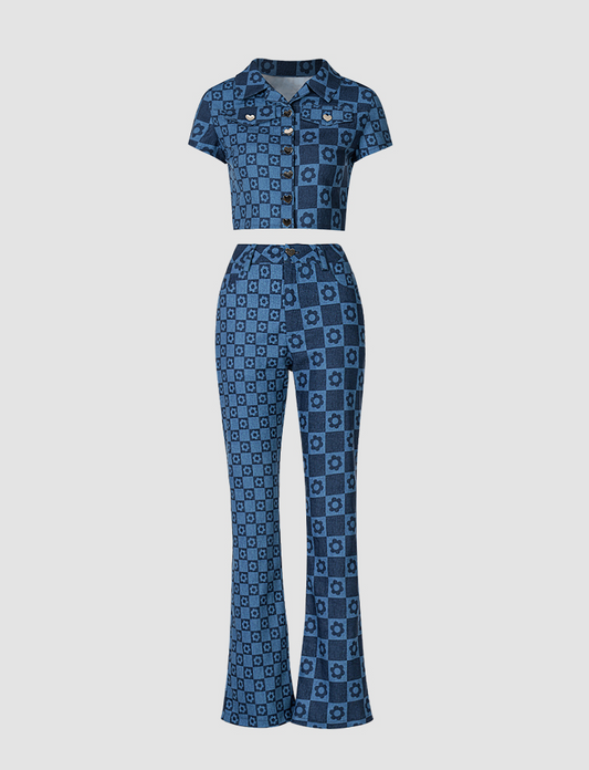 Floral Plaid Top  & Trouser Set