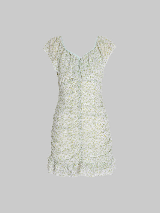 Floral Chiffon Pleated Dress