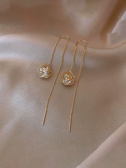 Gold Ball Long Tassel Earrings