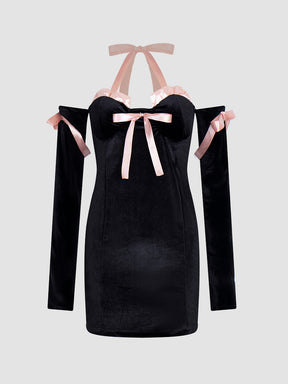 Hanging Velvet Bow Dress with Sleeves