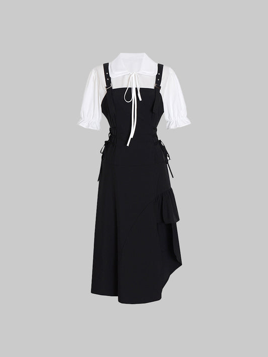 Black Halter Dress&White Shirt Set