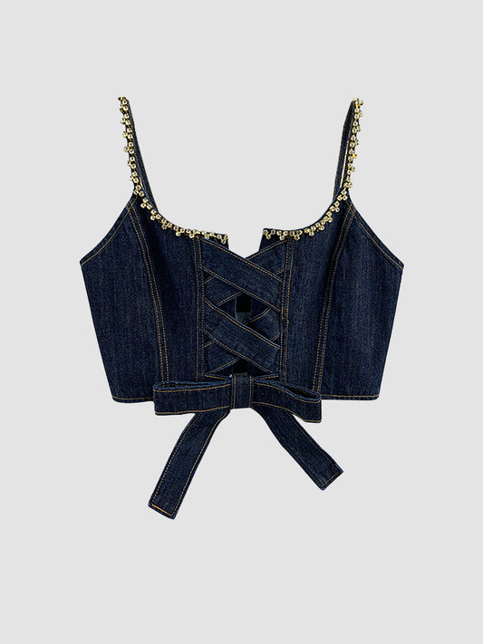 Hollow Denim Vest Cami Top