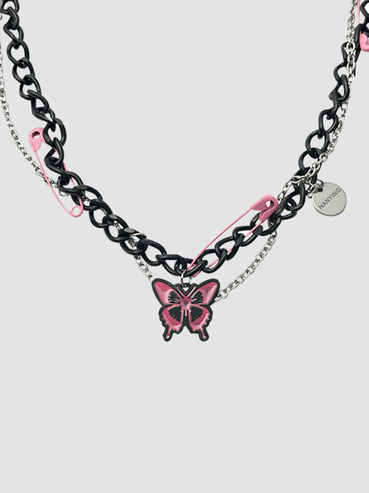 Black Chain Pin Butterfly Necklace