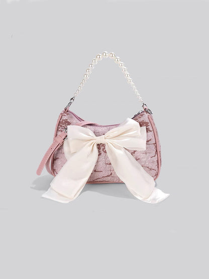 Velvet Bow Pearls Bag