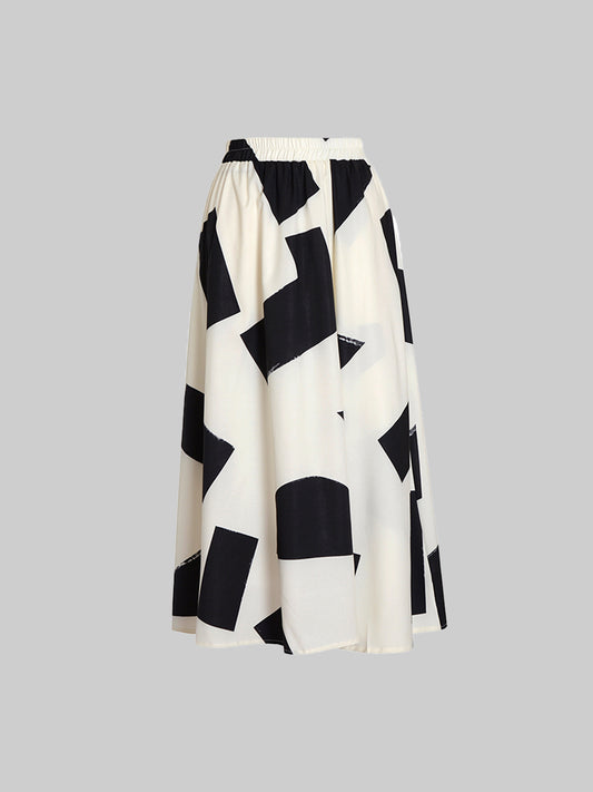 Black And White Irregular Midi Skirt