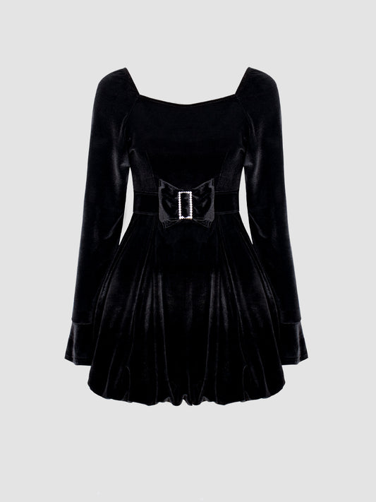 Velvet Long Sleeve Dress with Belt