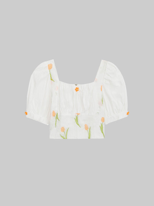Jacquard French Square Collar Shirt Top