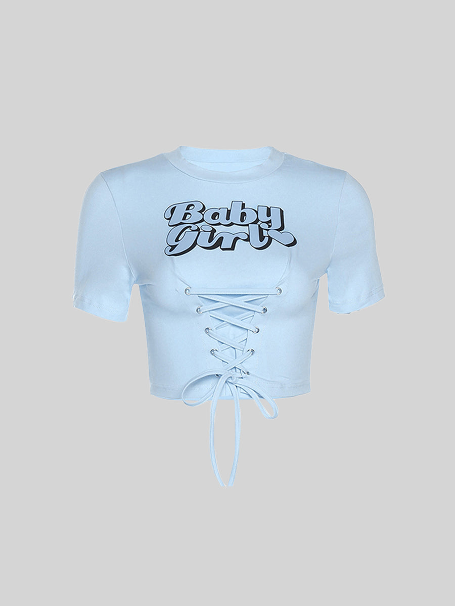 Cute Strappy Letter Print Crop Top