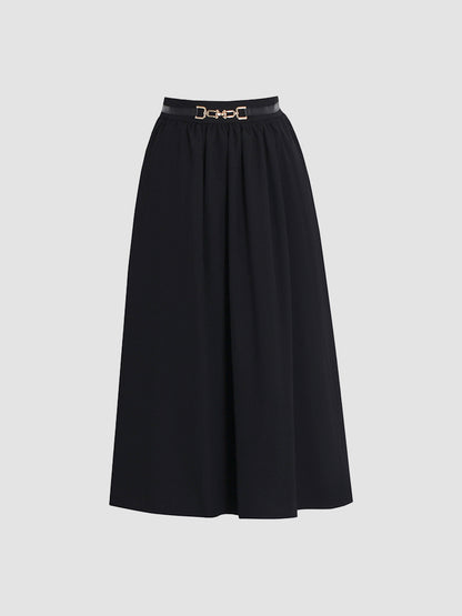 Black Elastic Midi Skirt