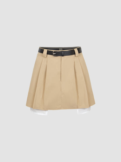 Apricot Belt Pleated Skirt