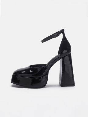 Solid Color Ankle Strap Chunky Heeled Platform Pumps