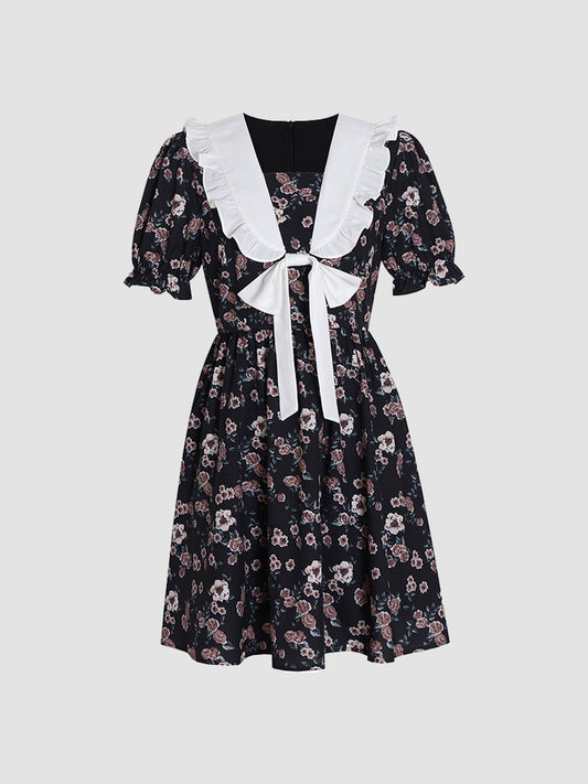 Navy Neck Print Dress